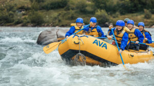 Tour guide rafting with a group through Browns Canyon on the Arkansas River